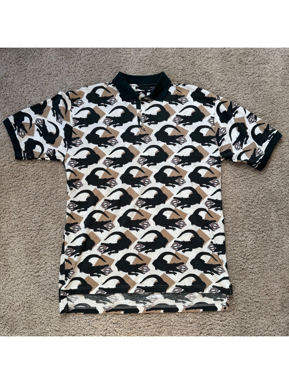 Tabasco Polo golf Shirt Mens Medium Multicolor All Over Print Vintage 100%Cotton